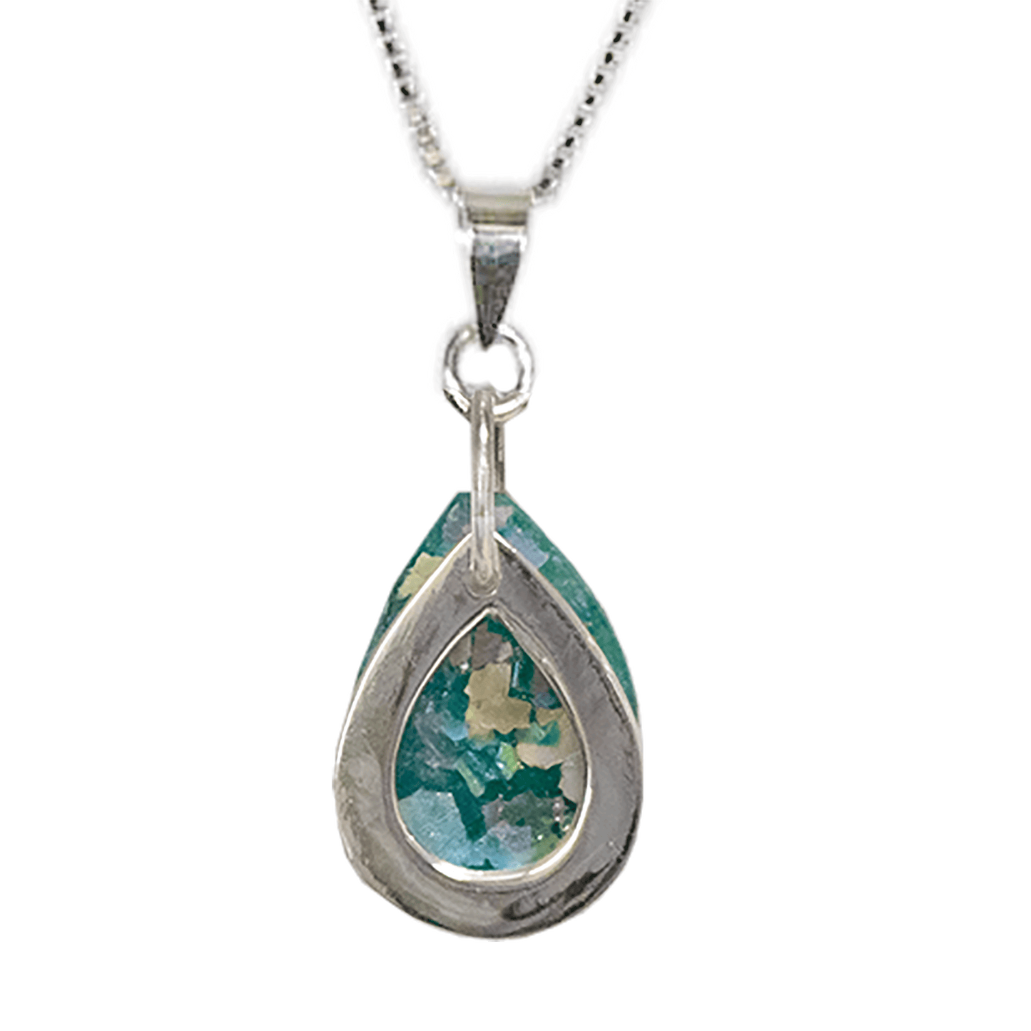 Roman Glass & Silver Teardrop Necklace