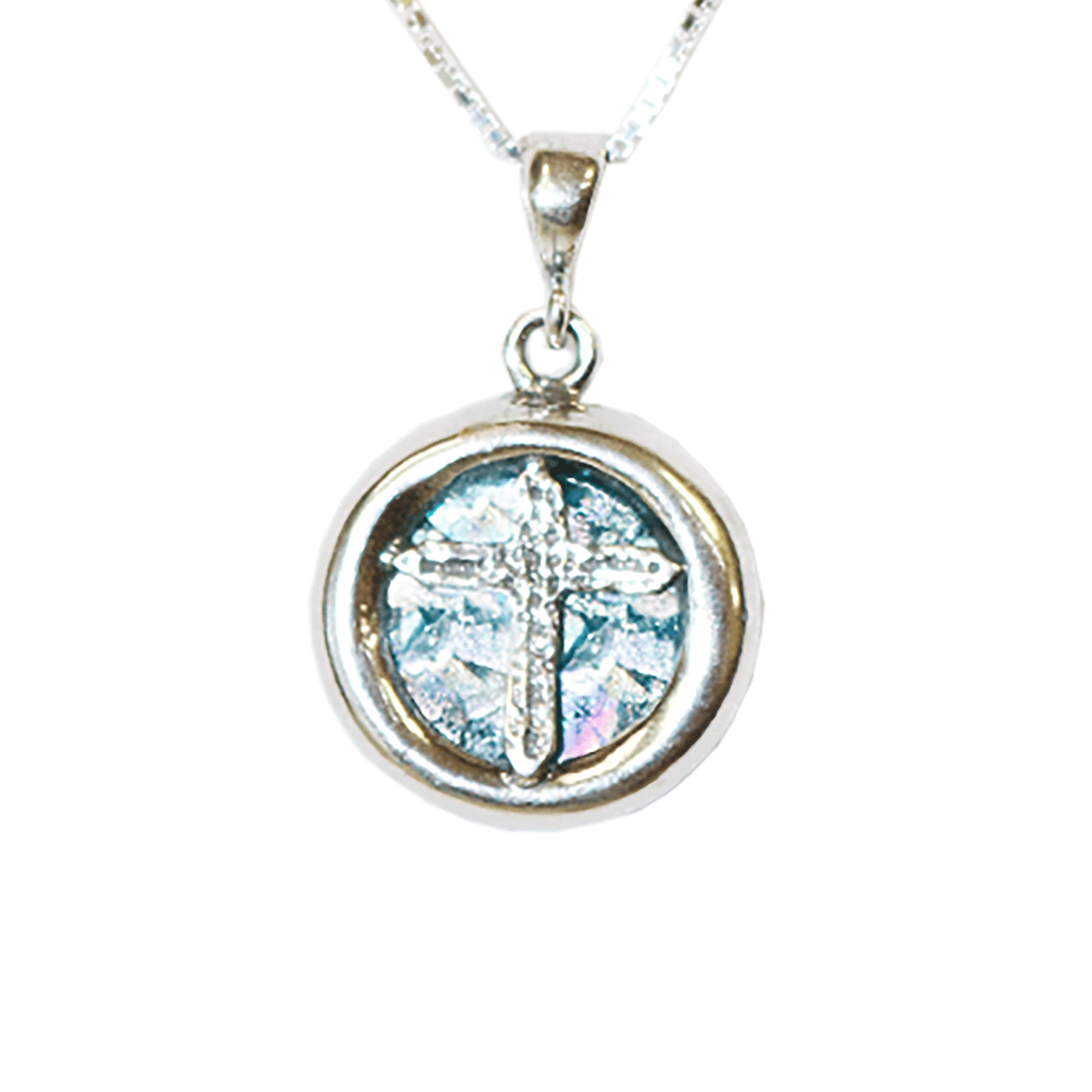 Roman Glass Round Cross Necklace