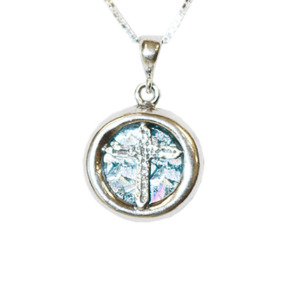 Roman Glass Round Cross Necklace
