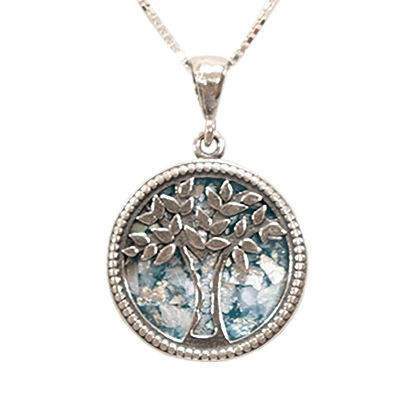 Roman Glass & Sterling Silver Tree of Life Necklace