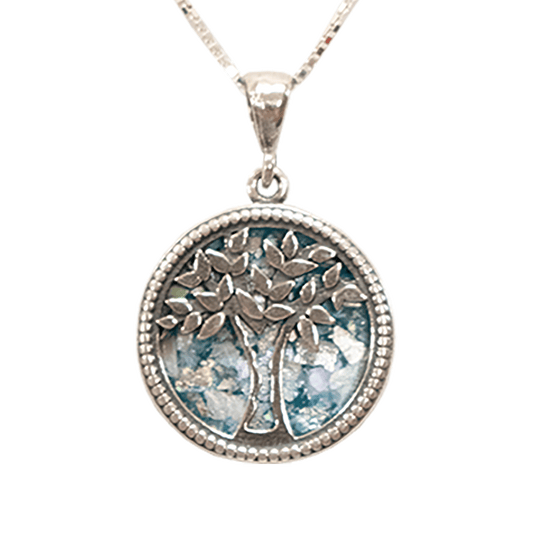 Roman Glass & Sterling Silver Tree of Life Necklace