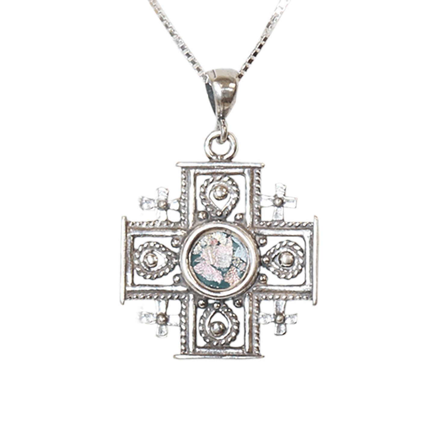 Roman Glass Jerusalem Cross Necklace