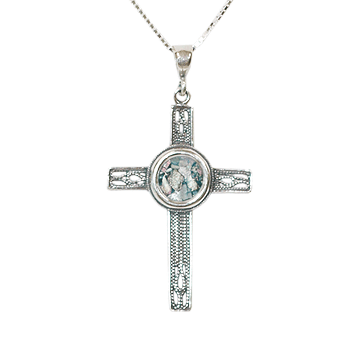 Roman Glass Filigree Cross Necklace