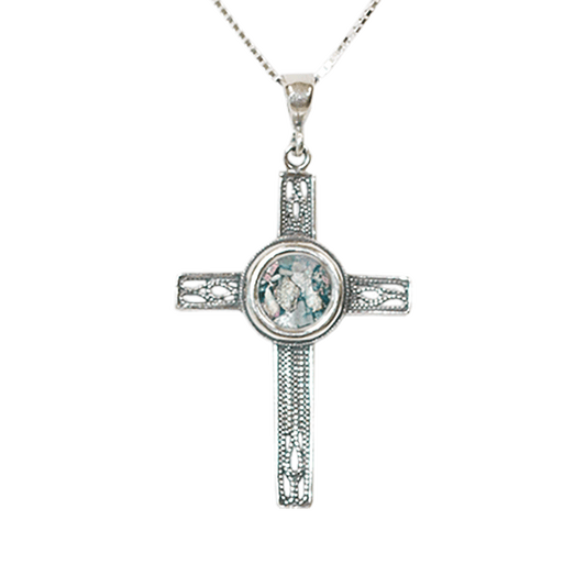 Roman Glass Filigree Cross Necklace