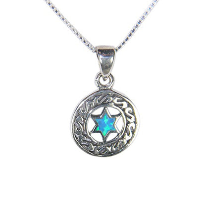 Opal Star of David in Filigree Circle Necklace