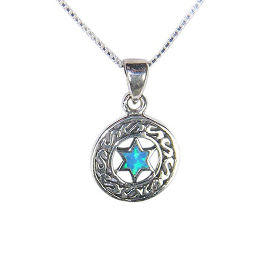 Opal Star of David in Filigree Circle Necklace