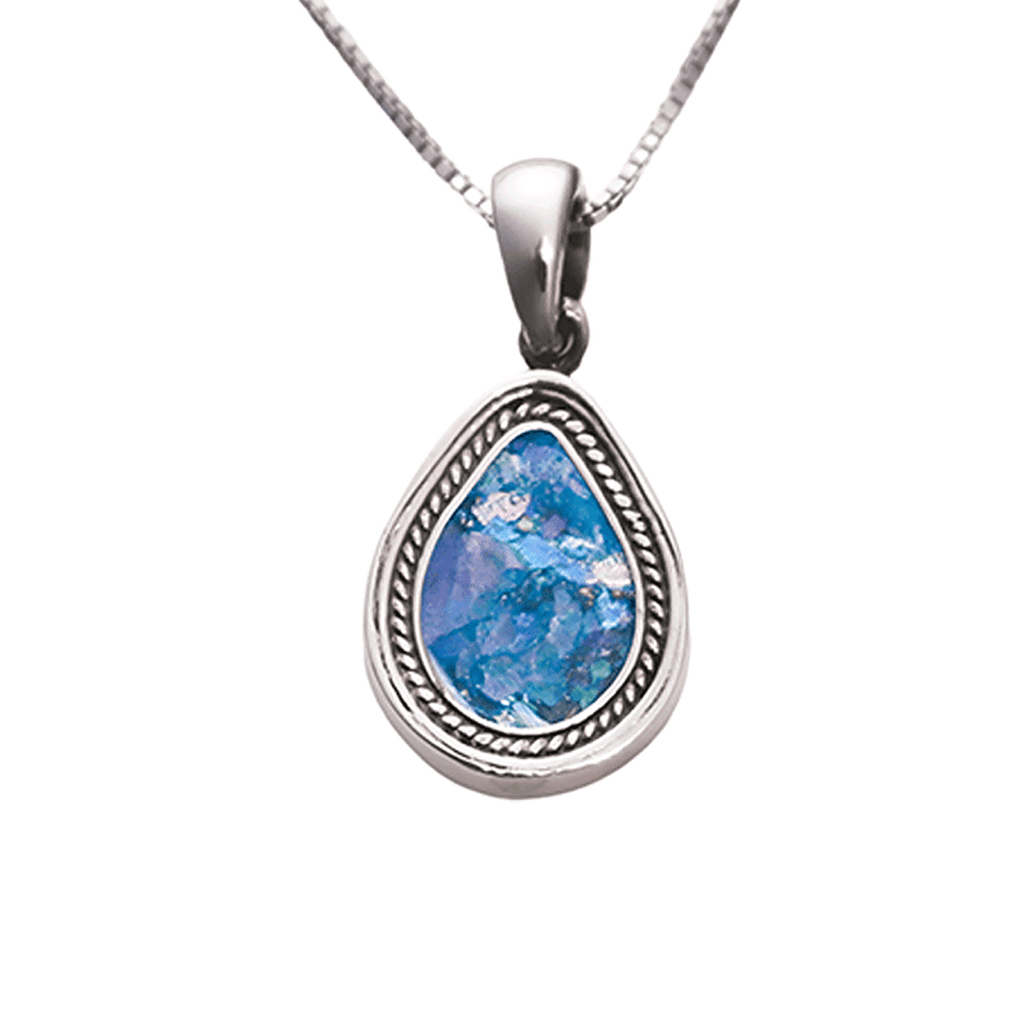 Roman Glass Silver Teardrop Necklace