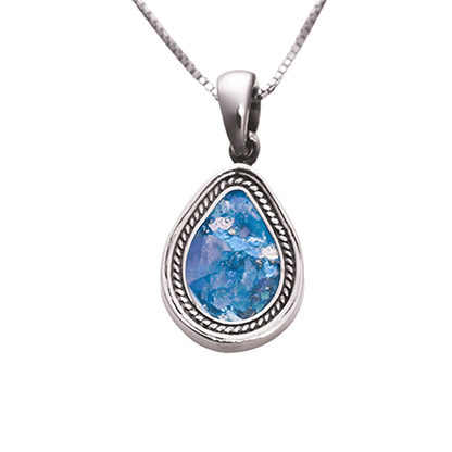 Roman Glass Silver Teardrop Necklace