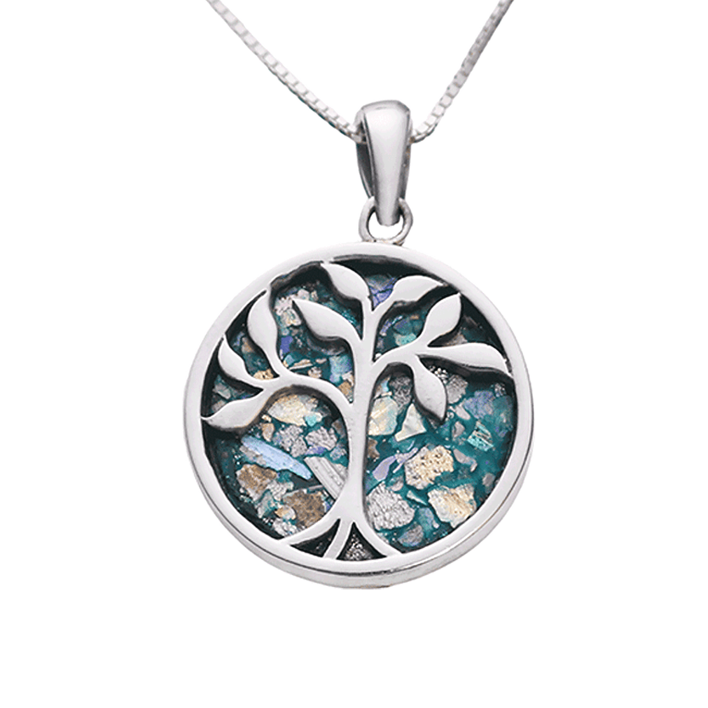 Roman Glass Silver Tree of Life Necklace