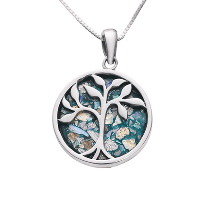 Roman Glass Silver Tree of Life Necklace