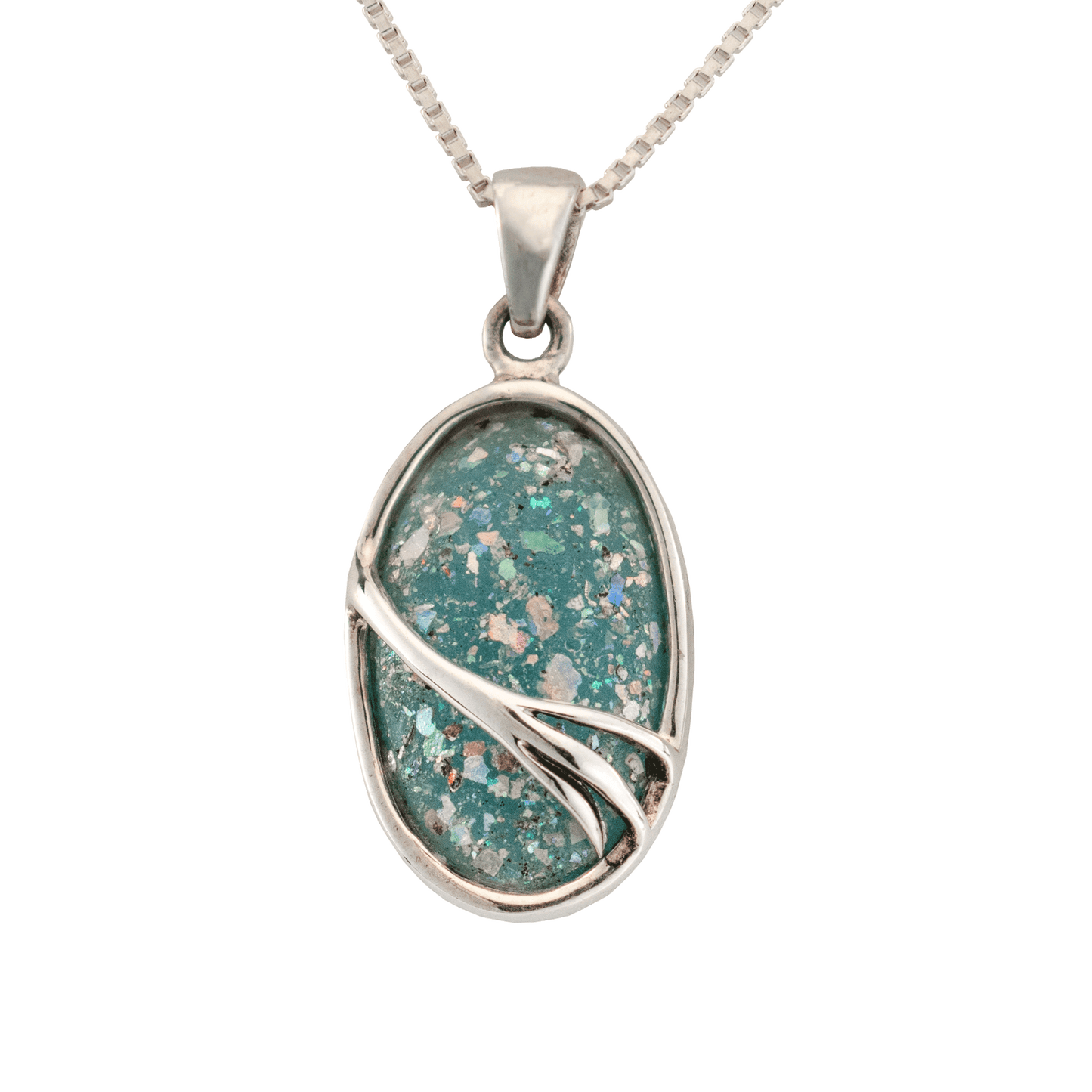 Roman Glass Silver Oval Necklace