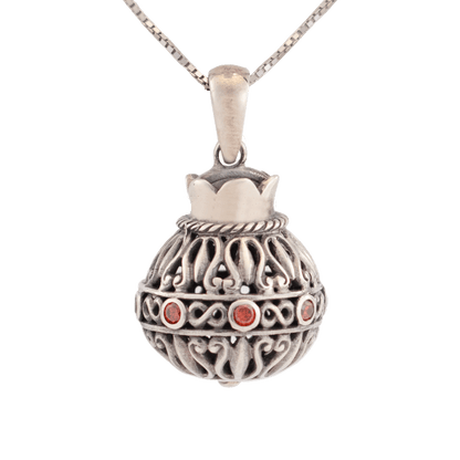 Pomegranate 3D Silver and Red Necklace