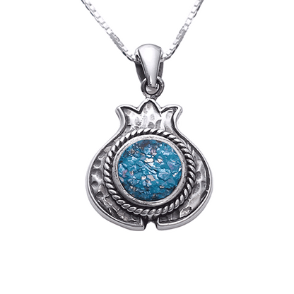 Roman Glass Silver Pomegranate Necklace