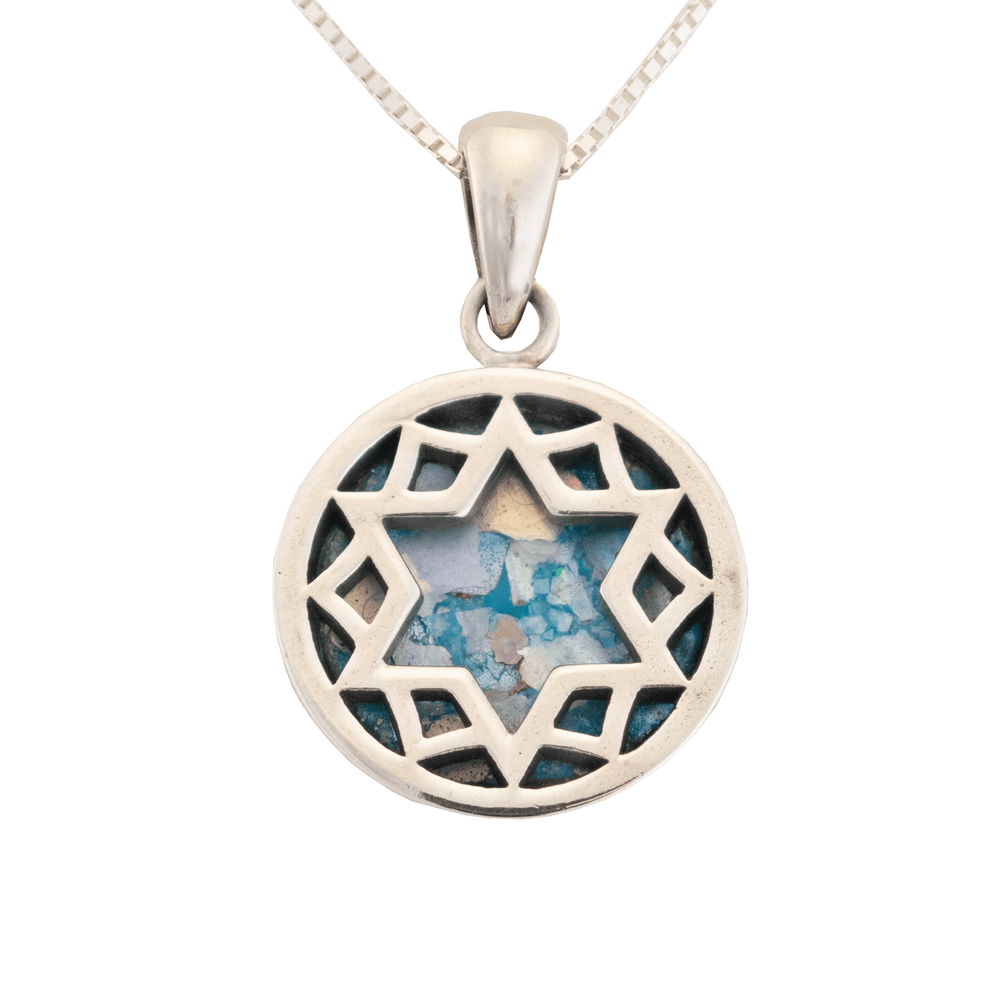 Roman Glass Silver Star of David Necklace