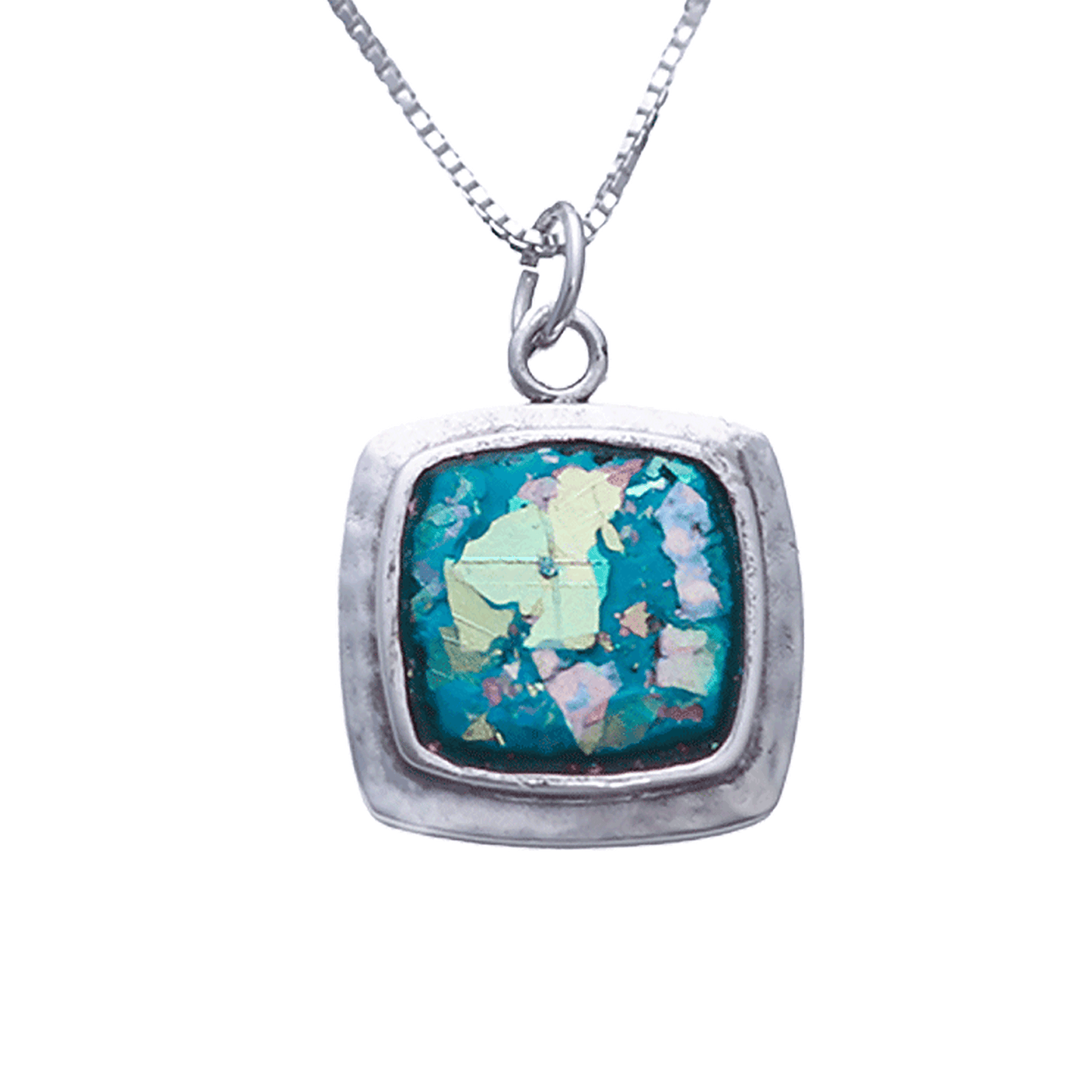 Roman Glass Silver Cushion Necklace