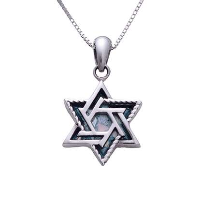 Roman Glass Star of David Shape Necklace