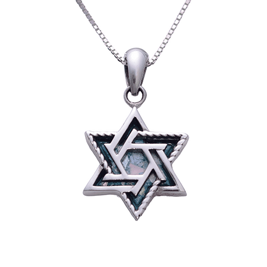 Roman Glass Star of David Shape Necklace