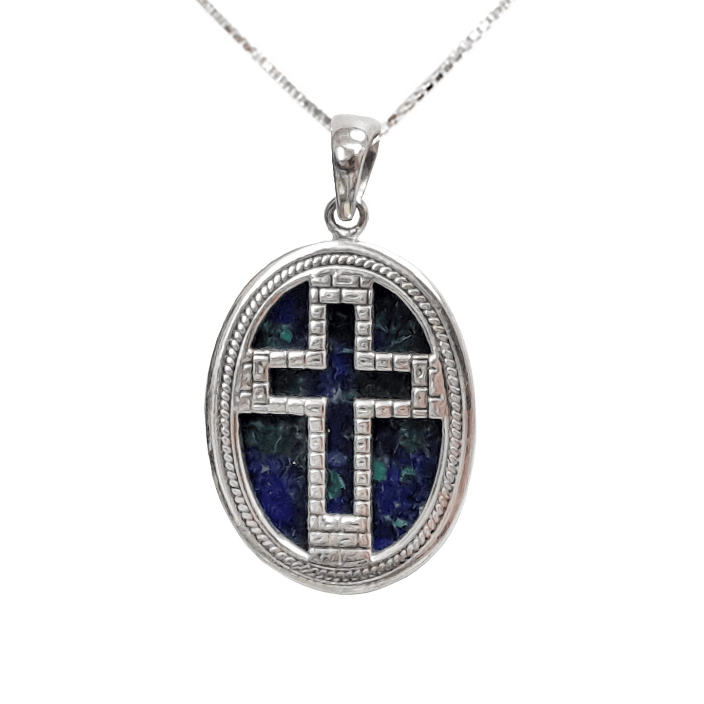 Eilat Stone Oval Cross Necklace (Reversible)