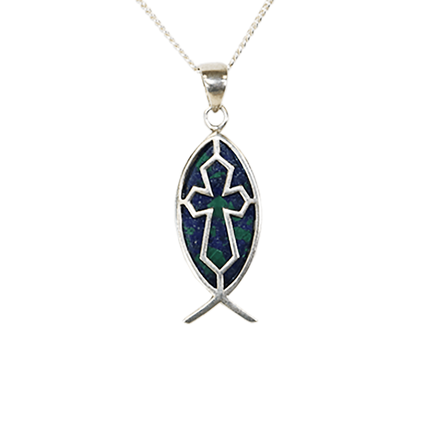 Eilat Stone Fish & Cross Necklace