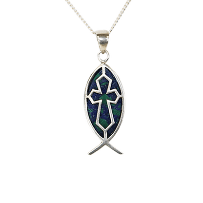 Eilat Stone Fish & Cross Necklace