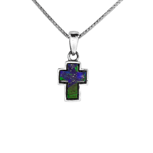 Eilat Stone Cross Necklace - Rhodium Plated