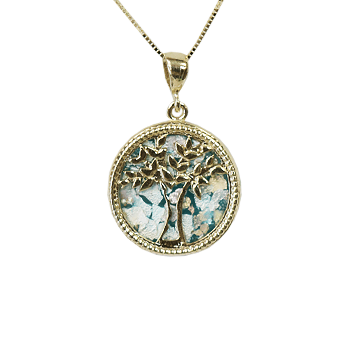 Roman Glass Tree of Life Necklace - 14k Gold