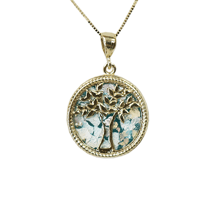 Roman Glass Tree of Life Necklace - 14k Gold