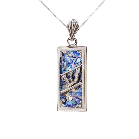 Roman Glass & Sterling Silver Mezuzah Necklace