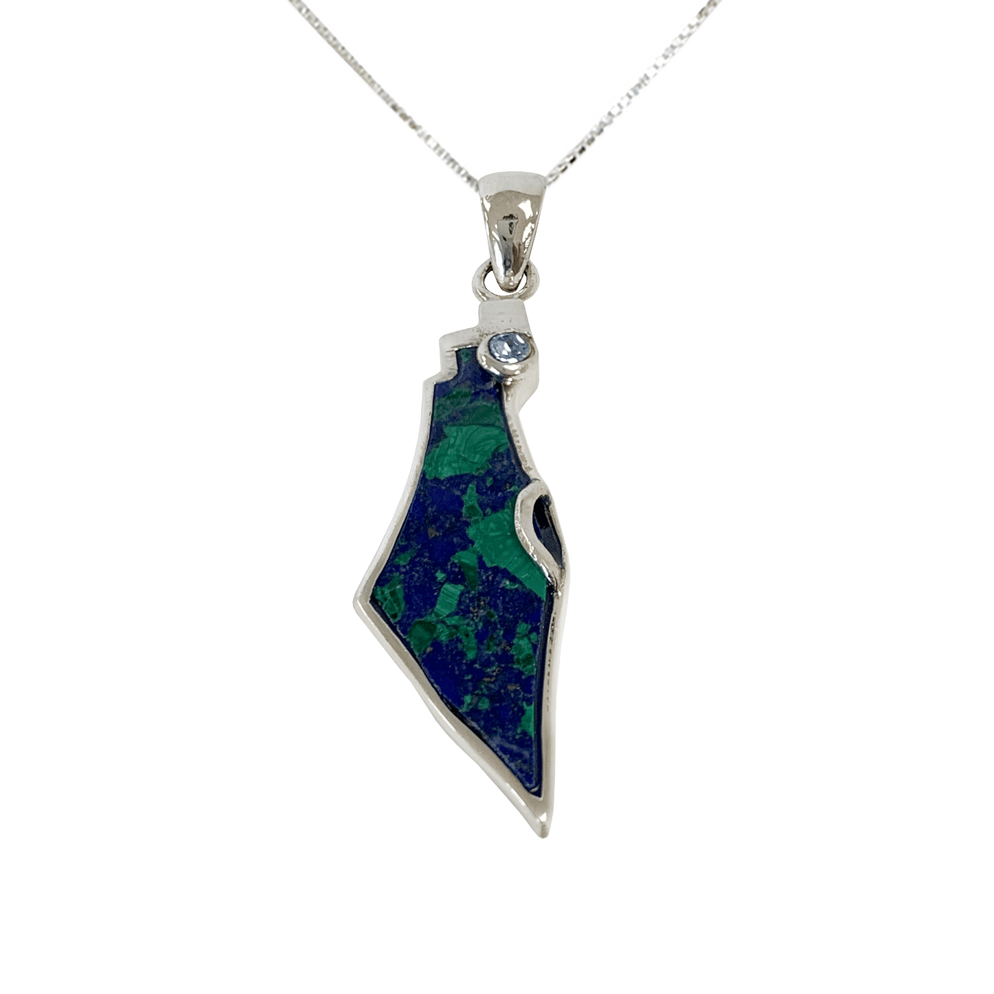 Israel-shaped pendant necklace with an Eilat Stone