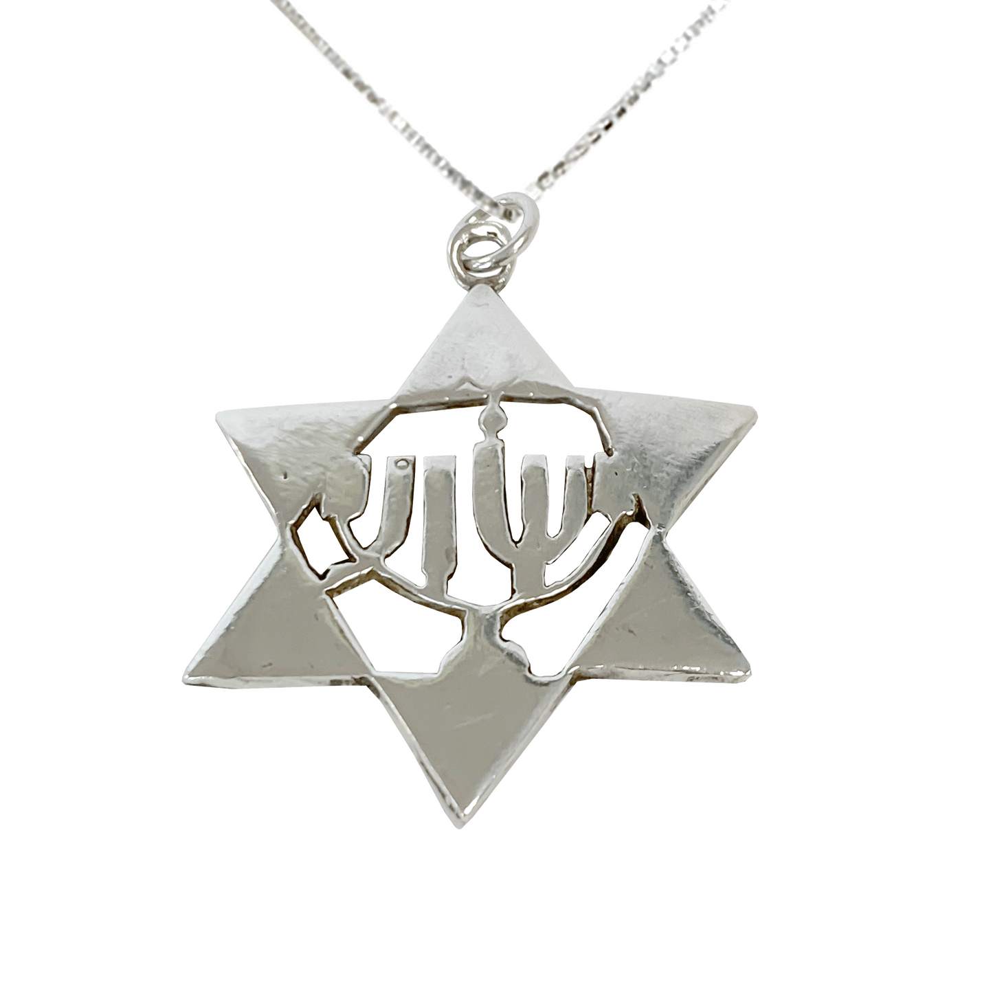 Sterling silver pendant necklace shaped like the Star of David with the Hebrew name Yeshua engraved in the center