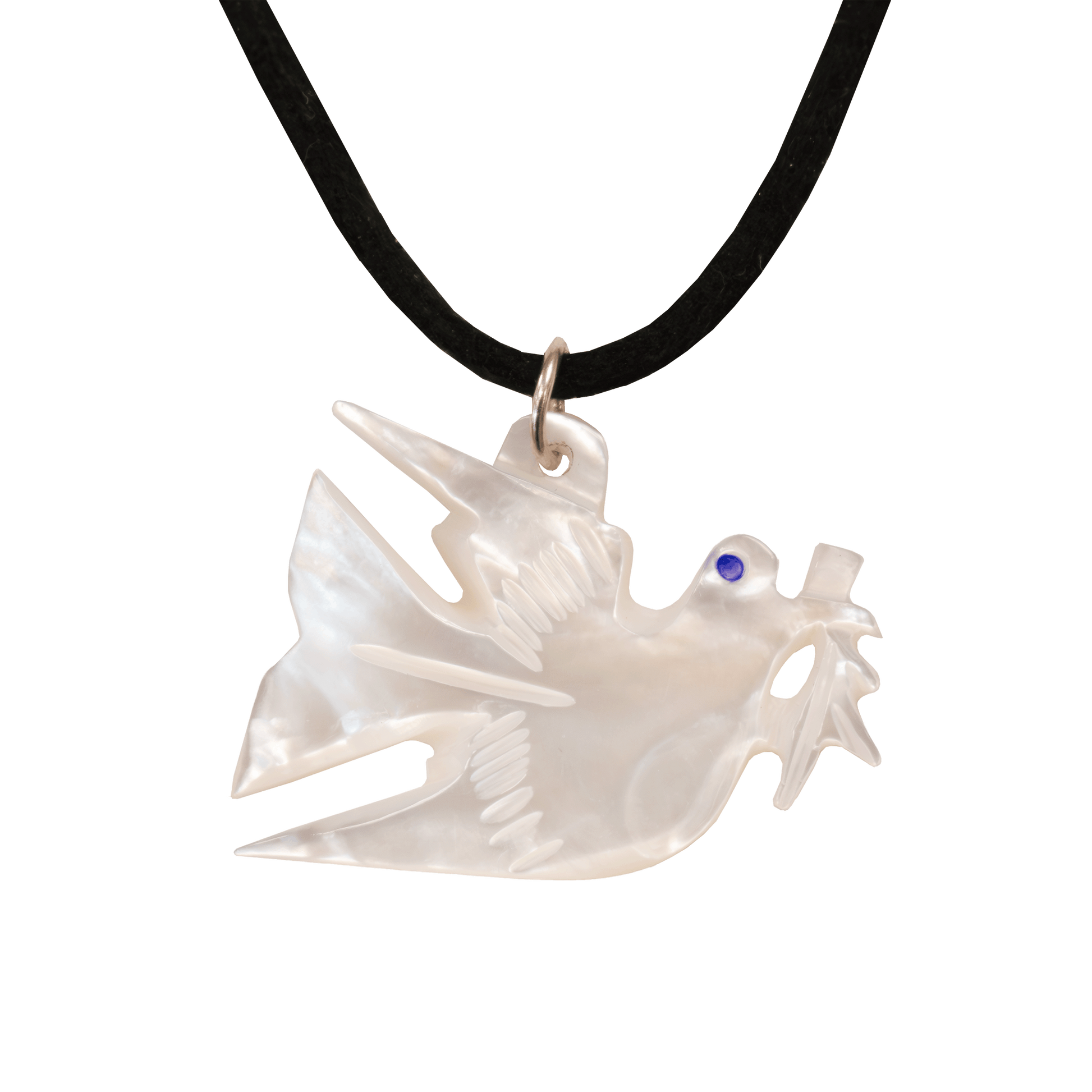 Necklace with a dove pendant with an olive branch made of mother-of-pearl