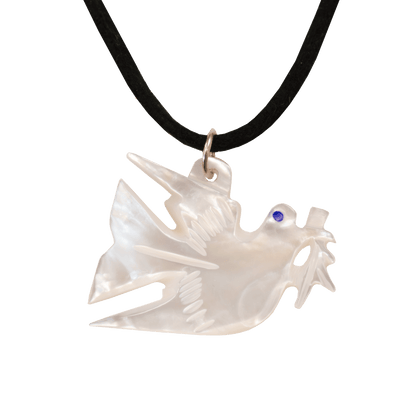 Necklace with a dove pendant with an olive branch made of mother-of-pearl