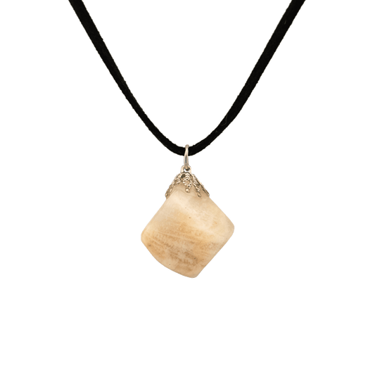 Creamy Quartz stone pendant on a black cord