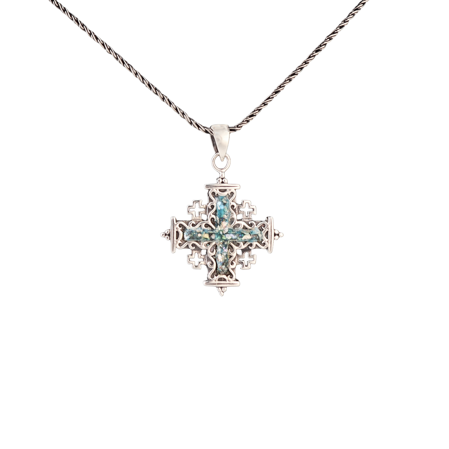 Roman Glass & Silver Jerusalem Cross