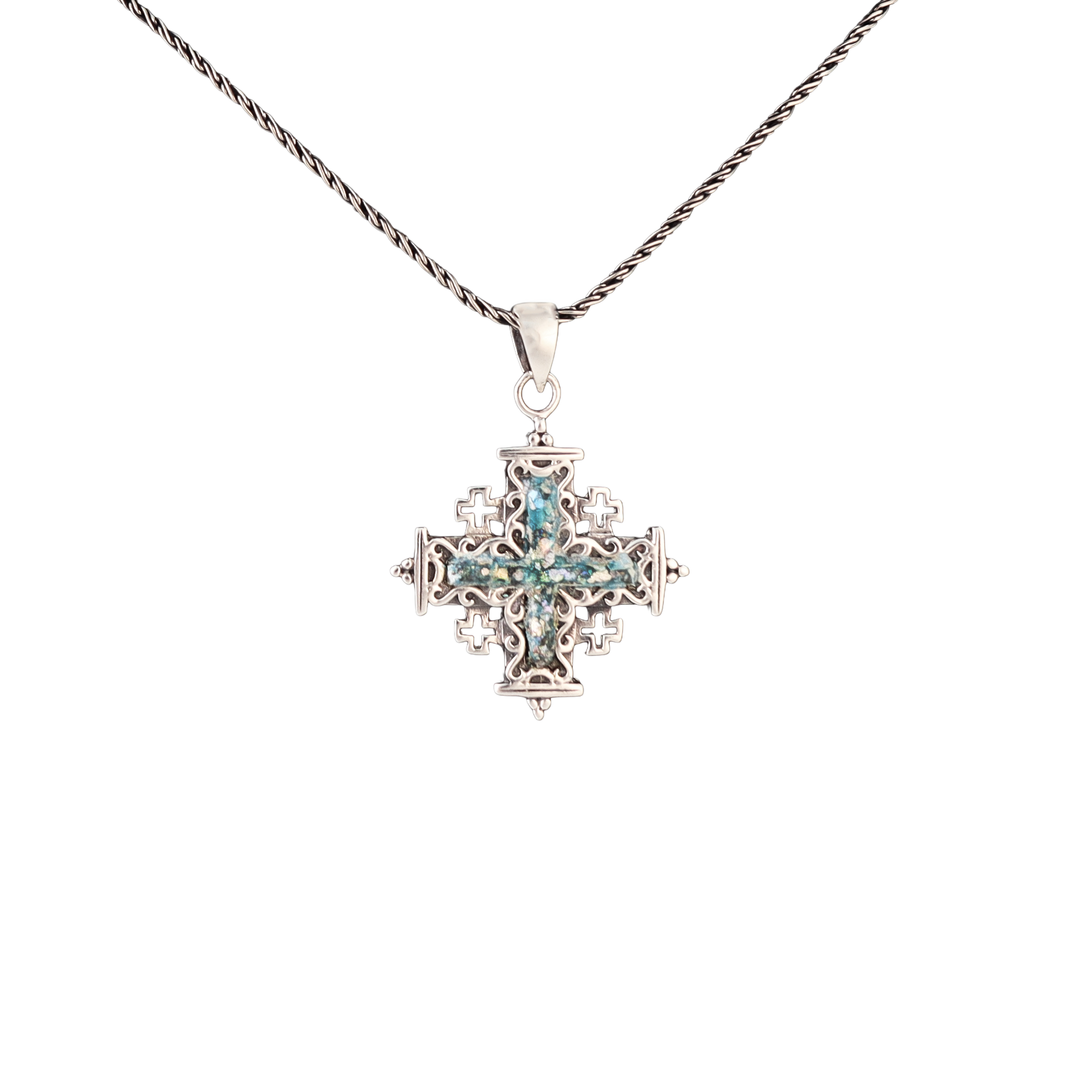Roman Glass & Silver Jerusalem Cross