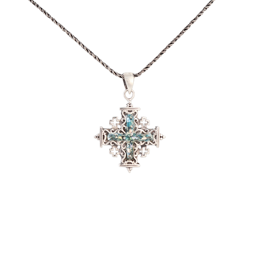 Roman Glass & Silver Jerusalem Cross