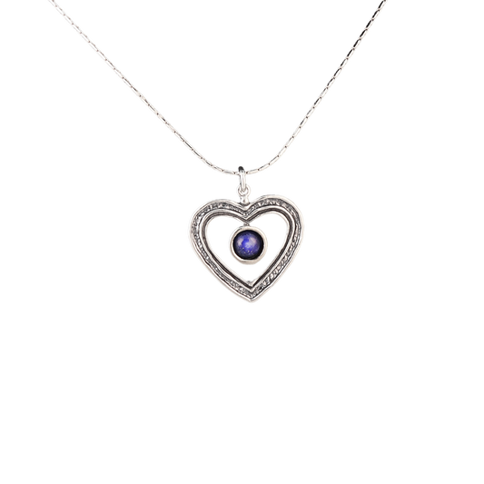 Open Heart Drop Necklace - Lapis