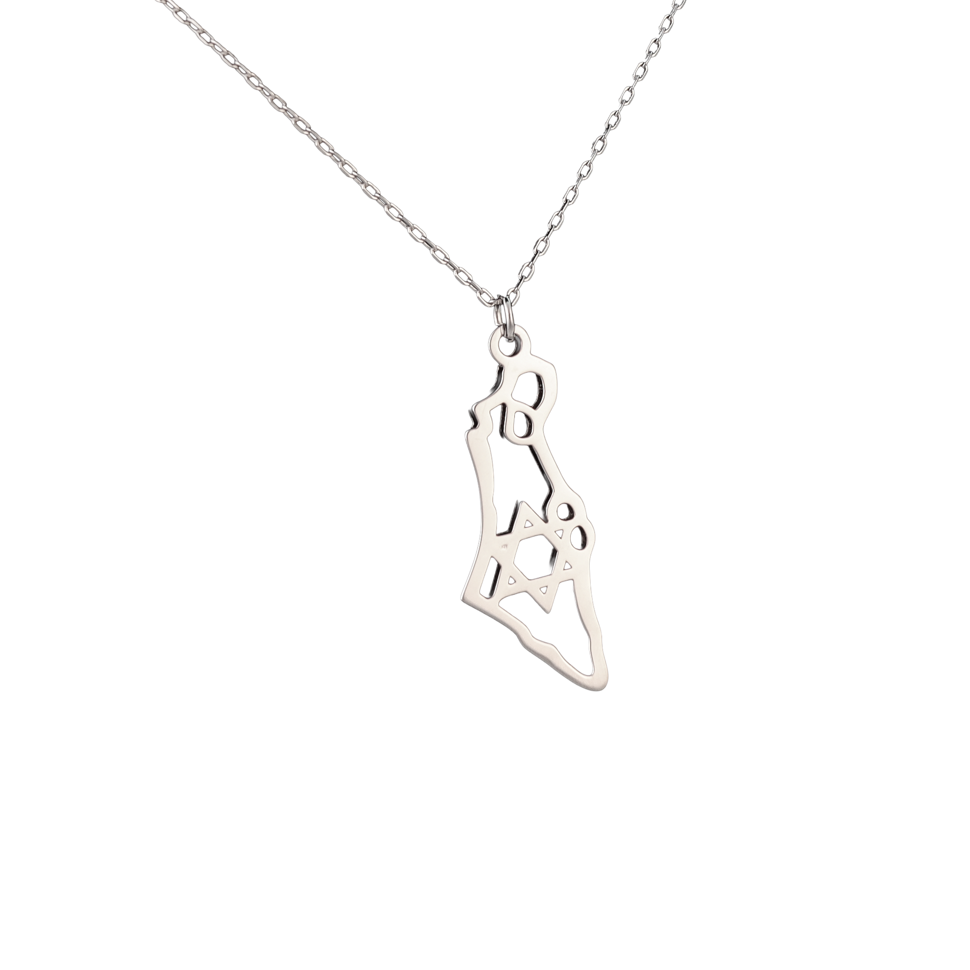 Sterling silver pendant in the shape of Israel with the star of David in the center
