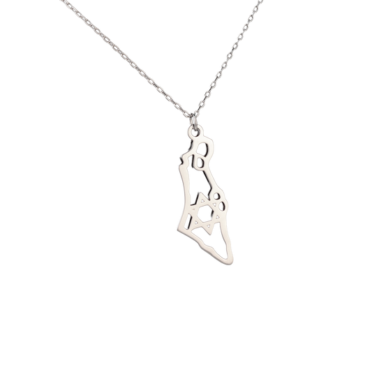Sterling silver pendant in the shape of Israel with the star of David in the center