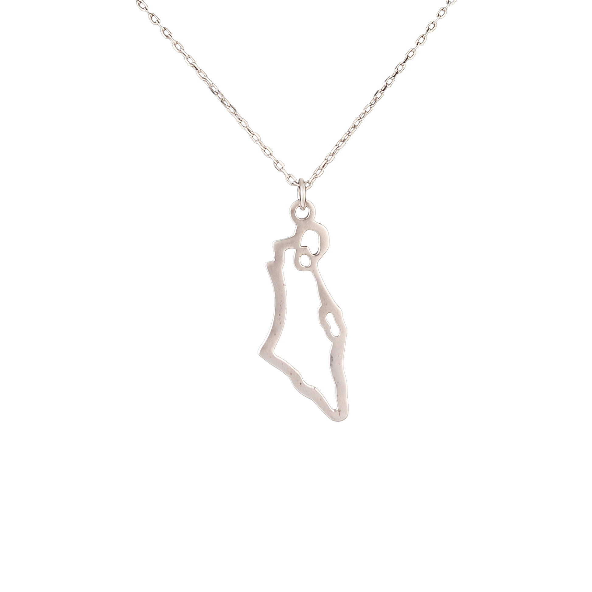 Silver necklace with Israel outline pendant