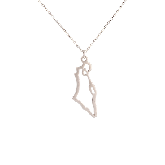 Silver necklace with Israel outline pendant
