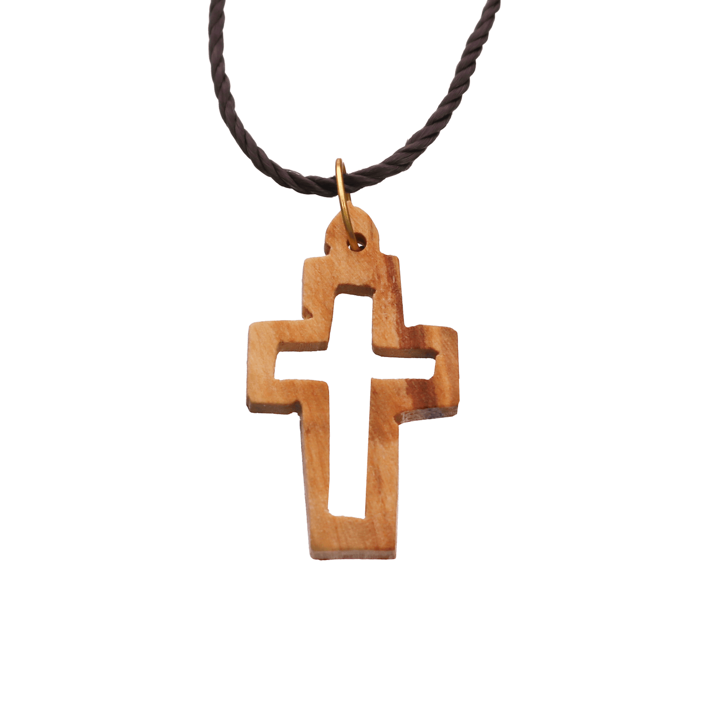 Olive Wood  Open Cross Necklace on Cord