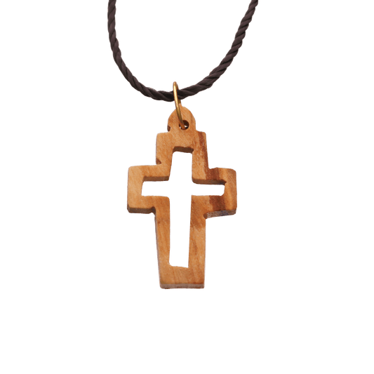 Olive Wood  Open Cross Necklace on Cord