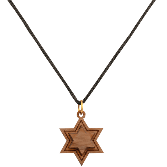 Olive Wood 3D Star of David Necklace