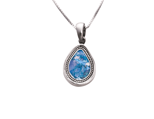 Roman-Glass-Silver-Teardrop-Necklace