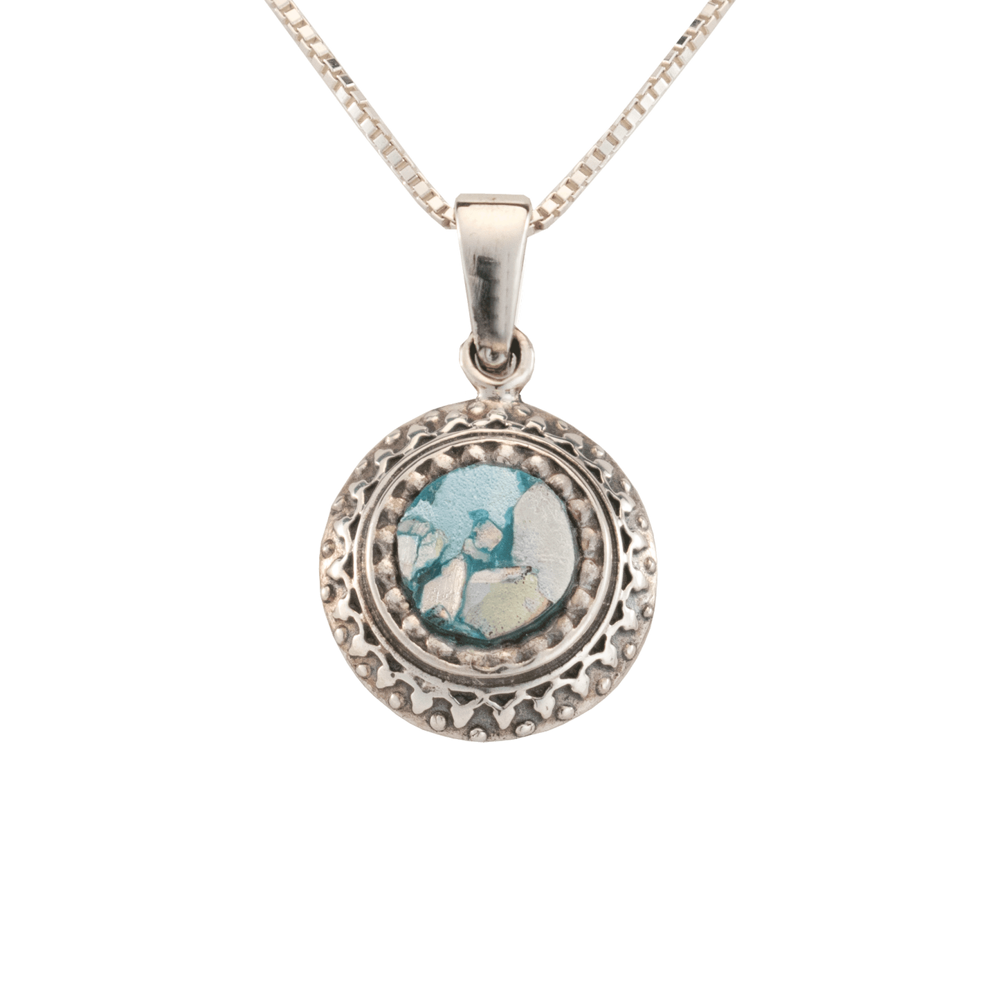 Roman Glass Circle Necklace with Silver Detailing