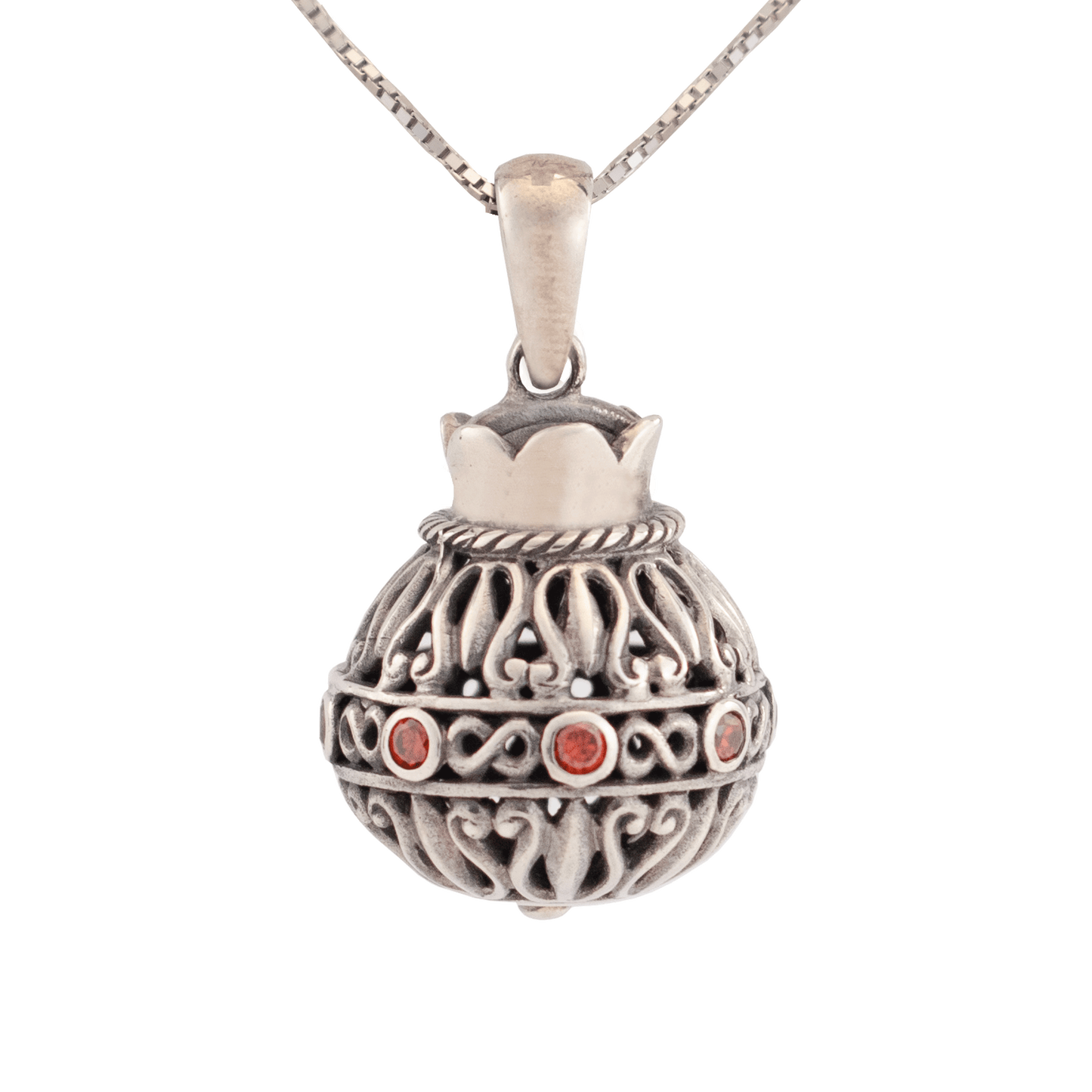 Pomegranate 3D Silver Necklace with Red Crystals