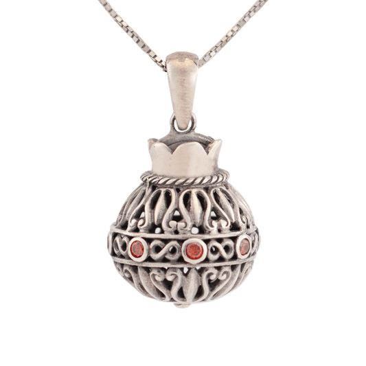 Pomegranate 3D Silver Necklace with Red Crystals