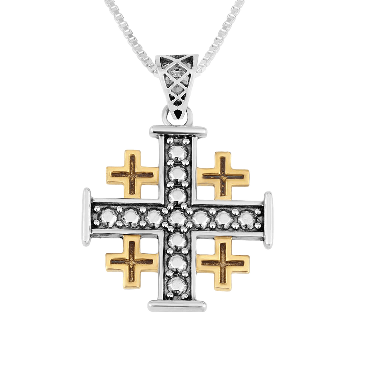 Jerusalem Cross Silver & Gold Necklace