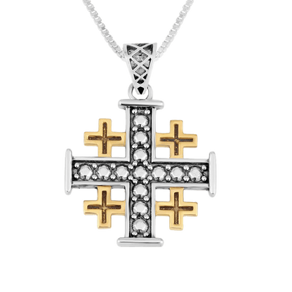 Jerusalem Cross Silver & Gold Necklace